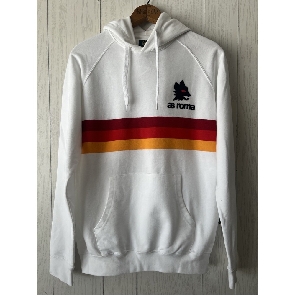AS ROMA Striped White Hoodie Size Small Official Logo Throwback NWOT Copa Italy